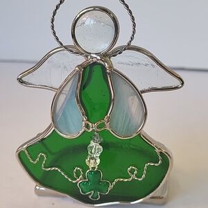 Green Ganz St.Patrick's  Stained Glass Angel Tea Light